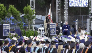 West Ranch student giving a speech to the crowd.